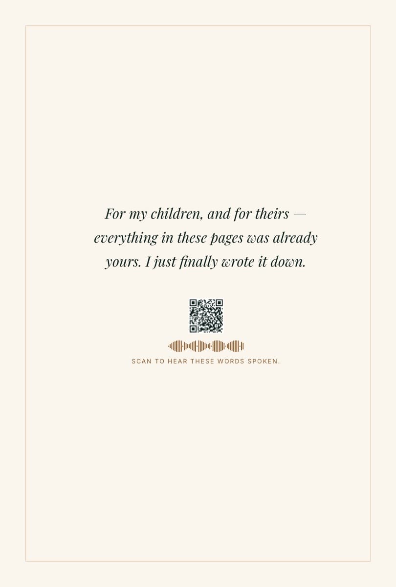 Dedication page with a QR code and a small waveform beneath it