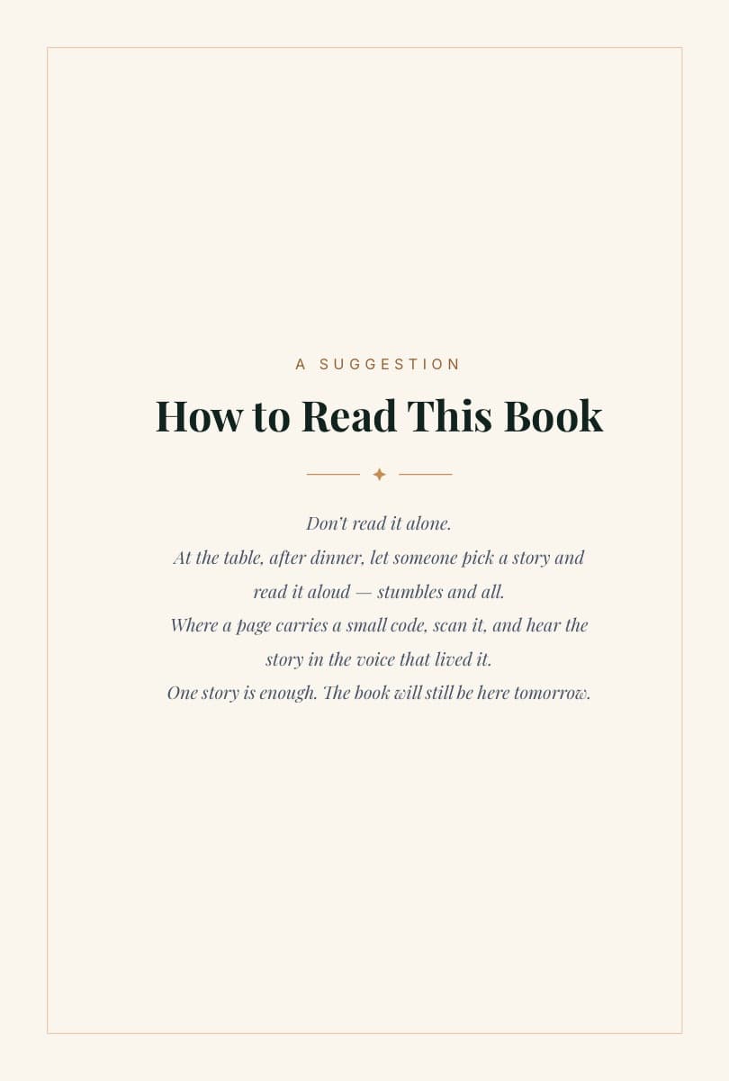 A page titled How to Read This Book, suggesting it be read aloud at the table