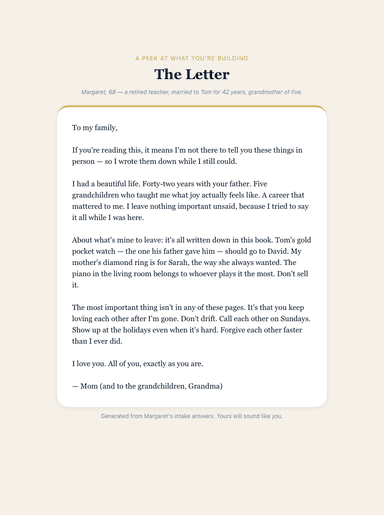 A page of the Letter to Heirs taking shape